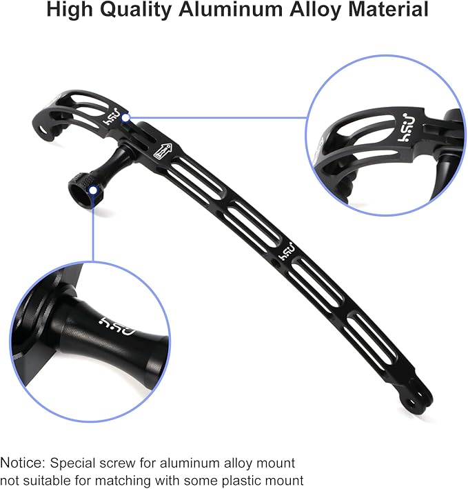 HSU Aluminum Alloy Curved Extension Arm Kit Metal Pole Mount Helmet Stick Extension Arm Mount for GoPro Hero 13/12/11/10/9/8/7/6 Black, DJI Osmo Action and More Action Cameras (7.9”/5.3”/3”) (Black)