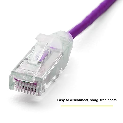 TRUECABLE Cat6 Component Rated Patch Cable, Unshielded (U/UTP), 2ft, Purple, 28AWG Solid Copper, Snagless 10G High-Speed Ethernet Cable, PoE++ 4PPoE 100W, UL Listed, RoHS-3, 1 Pack