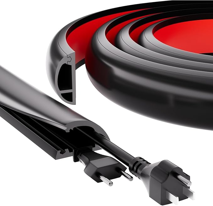 9.8ft Floor Cord Cover, Silicone Wire Hider, Hide Extension Cords, Protect Cords, Prevent Cable Trips, Heavy-Duty Adhesive-Backed Anti-Trip Cable Protector for Floor, Desk & Wall