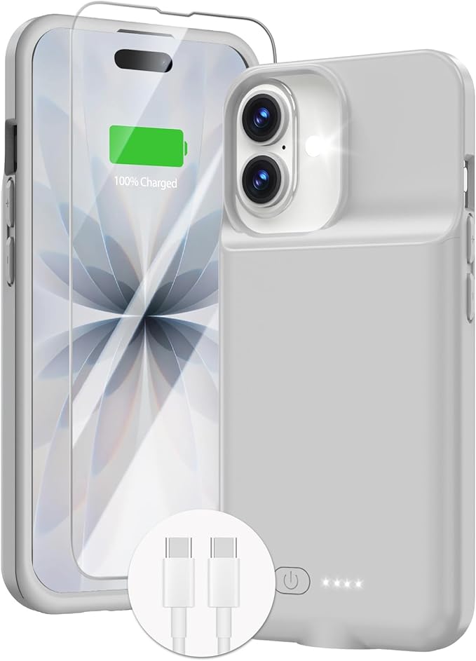 GIN FOXI Battery Case for iPhone 17, Charging Case Charger 8500mAh Ultra-Slim Lightweight Powerful Battery Pack 15W Fast Rechargeable Anti-Fall TPU Juice Box for iPhone 17 (6.3") Grey