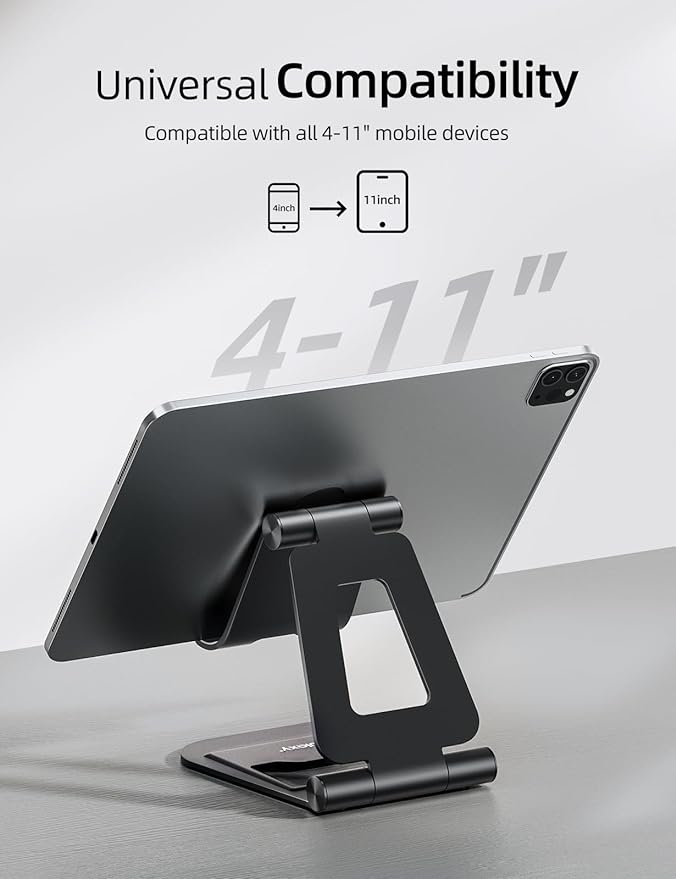 Nulaxy Aluminum Dual Foldable iPad Stand, Fully Adjustable Desktop Tablet Holder, Tablet Accessories for Office Kindle Compatible with Mobile Devices iPad Pro/Air/Mini, iPhone Pro/Max/Plus, Black