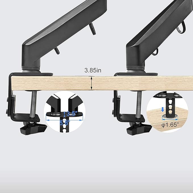 Pholiten Dual Monitor Arm 32inch,Fully Adjustable Gas Spring Monitor Desk Mount Vesa Bracket,Adjustable Tilt/Swivel/Rotate Monitor Stand Up to 22lbs