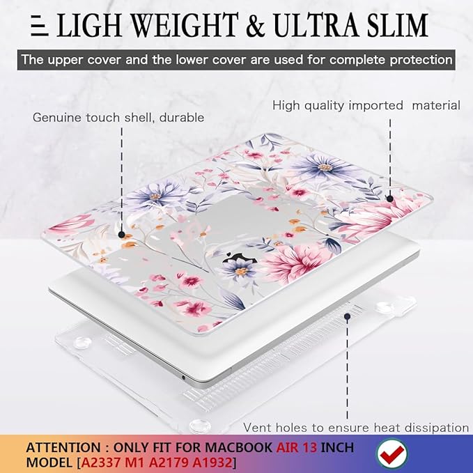 CISSOOK Flower Case for MacBook Air 13 Inch A2337 M1 A2179 A1932 Model - Image 4