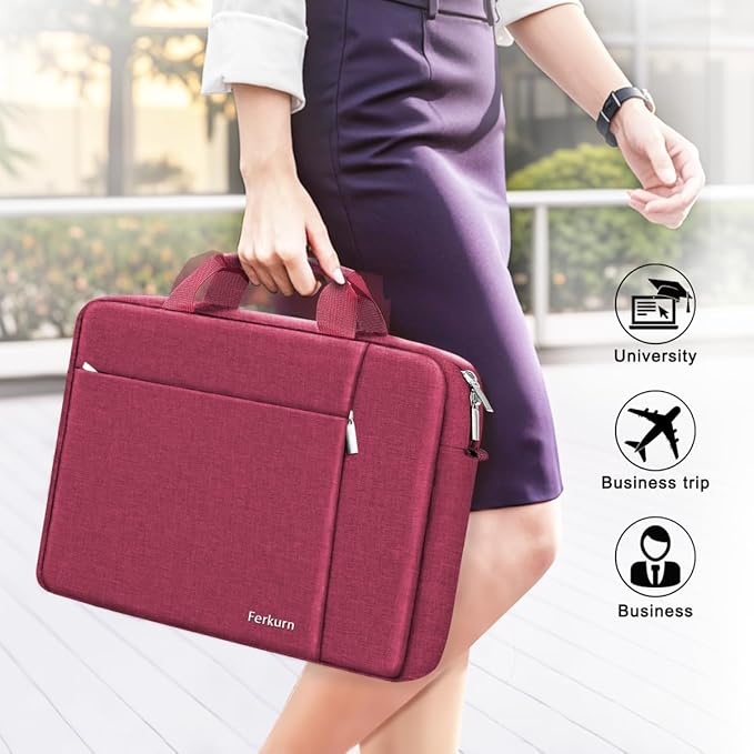 Ferkurn Laptop Bag Case for Women Men Computer Bag Compatible with HP Envy Pavilion Omen/LG Gram/MSI/Dell Inspiron XPS/Lenovo/Acer, Shoulder Strap Carrying Messenger Briefcase, Red, 15.6 16 Inch