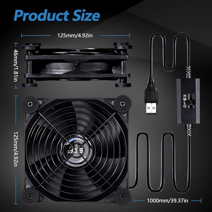 USB 120mm Quiet Fan, 5V USB Portable Cooling Fan for Flat Panel TV Receiver Router DVR PlayStation Xbox Computer Cabinet Cooler