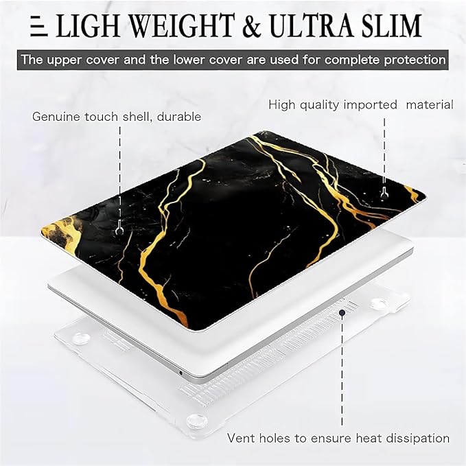 Compatible with MacBook Air 13.3 13.6 Inch Case 2022 2021 2020 2019 Plastic Hard Shell Case Cover,13.3 Air (A1932/A2179/A2337), Black Marble