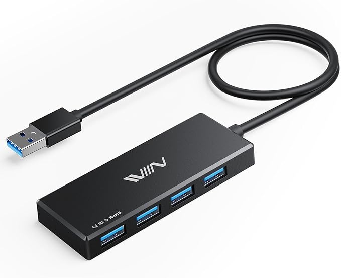 USB 3.0 Hub,4 Port USB Splitter Extender Portable Adapter Multiport Data Hub for Laptop,Xbox, Flash Drive,HDD,Console,Camera,Keyborad,Mouse Windows,Mac OS PC,Not Designed to Charge Devices-Black