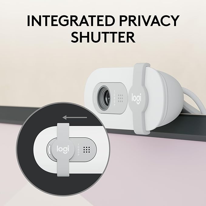 Logitech Brio 100 Full HD 1080p Webcam for Meetings, Streaming, Desktop, Laptop, PC - Built-in Mic, Shutter, USB-A, Teams, Zoom - Off-White