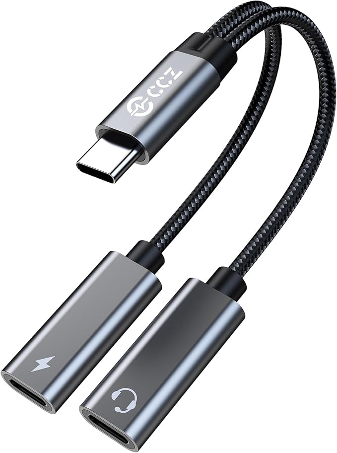 USB C Headphone Splitter,CCZ CA01 USB C to Type C Headphone Jack and Charger Adapter, 1 in 2 Out Dongle Hi-Res DAC Audio Cable with PD 60W Fast Charging for Samsung Galaxy S25 S24 S23 S22 (USBC-USBC)