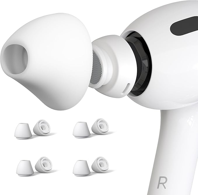 4 Pairs Ear Tips for AirPods Pro 1 & 2 [Relief Pain] [Fit in Case] Noise Cancellation Add Grip Sport Earbuds [US Patent Registered] (Medium)