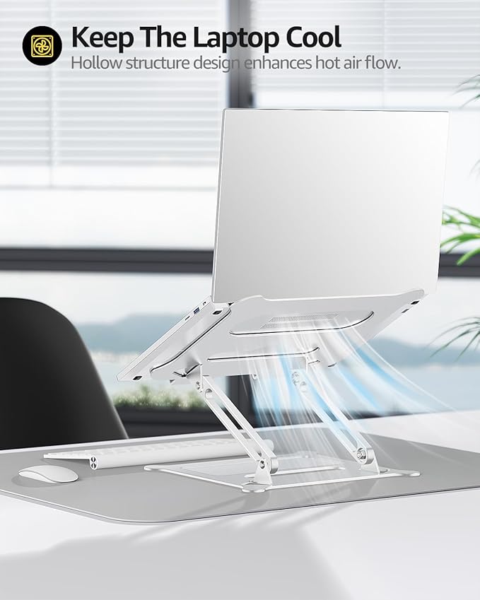 Urmust Laptop Notebook Stand Holder Adjustable Ultrabook Stand Riser Portable Compatible with MacBook Air Pro HP Dell XPS Lenovo All laptops 10-15.6"(Silver)