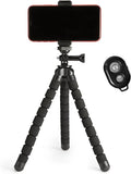 Amazon Basics Portable and Flexible Tripod with Wireless Remote and Smartphone Clamp, 10-inch long, Black
