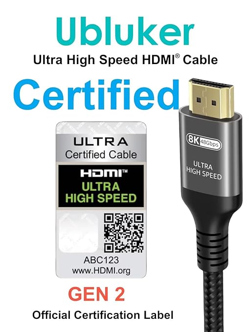 10K 8K 4K HDMI Cable 48Gbps 13 FT, Certified Ultra High Speed HDMI® Cable 4K 240Hz 144Hz 120Hz 8K60Hz 0.01ms HDR10+ eARC HDCP2.3 Netflix Roku TV PC Monitor Projector PS5 Xbox