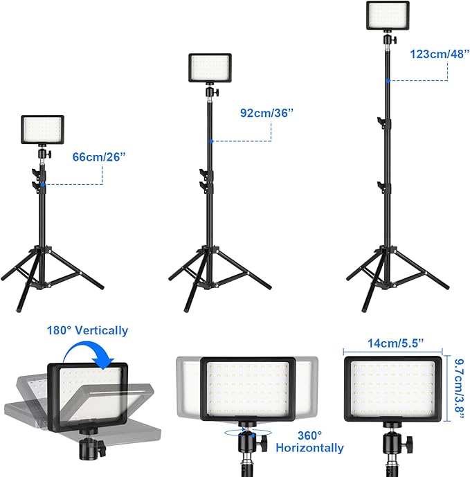 LED Photo Video Light 3-Pack, Ci-Fotto Dimmable 5600K USB LED Continuous Light Photography Light with Tripods and Color Filters for Photo Studios, YouTube, TikTok, Video Recording, Game Streaming