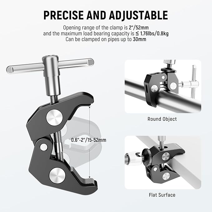 NEEWER 6"/15cm Adjustable Magic Arm with Super Clamp, 1/4" & 3/8" Threads, 1/4" Screws for Flash/LED Light/Microphone/Monitor, Compatible with SmallRig Camera Cage, Max Load: 4.4lb/2kg, ST15C