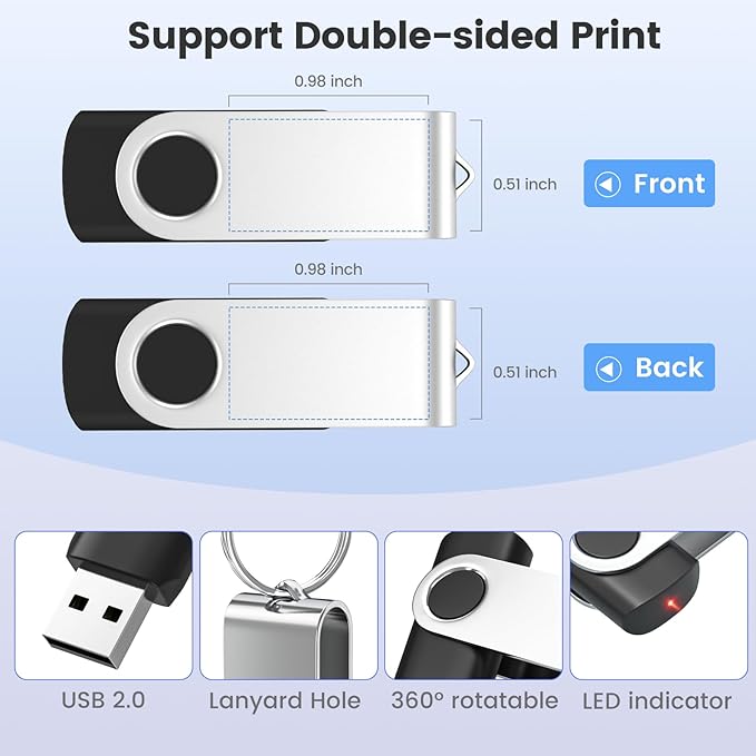 ABLAZE Personalized USB 128MB Flash Drive 10 Pack, USB 2.0 Custom Thumb Drives Personalized Pendrive Memory Stick (Mixcolors)