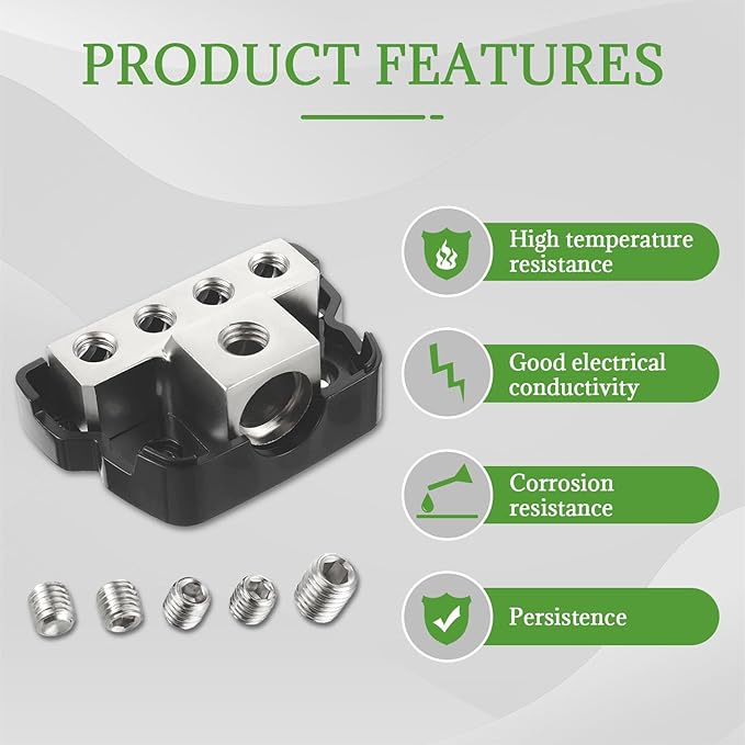 BOJACK 4 Way Power Distribution Connecting Block 1x0/2/4 Gauge Input 2x4/8 Gauge Output Power Distribution Block for Car Amplifier Audio Splitter