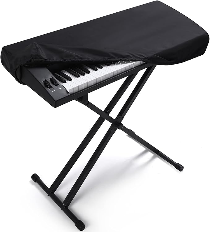 61 Keys Piano Keyboard Dust Cover, Adjustable Electric Piano Keyboard Covers for Digital Electric Pianos, Full Cover Elastic Lock Music keyboard Protector Cover - Black