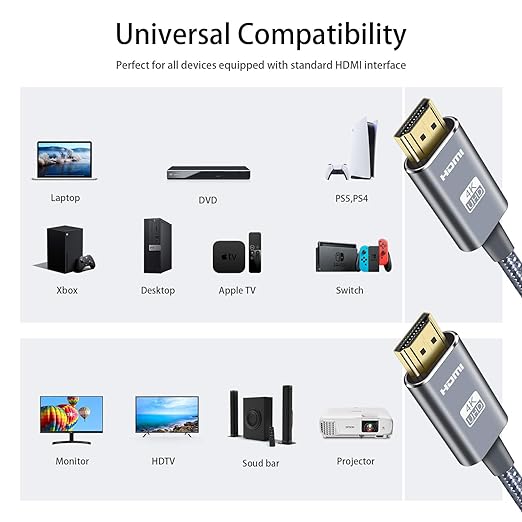 LEADSTAR HDMI Cable 4K 15 ft / 4.5m, High Speed HDMI 2.0 Cord Braided | 4K@60Hz, Ultra HD, 2160p, ARC, HDR, 3D, HDCP 2.2 | for Xbox, PS5, TV, Laptop, Monitor