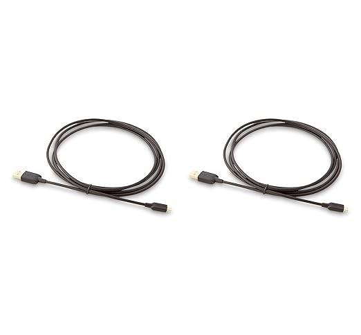 Amazon Basics 2-Pack USB-A to Micro USB Charging Cable, 480Mbps Transfer Speed with Gold-Plated Plugs, USB 2.0, 6 Foot, Black