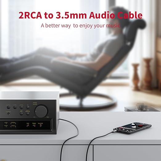 3.5mm to RCA Cable (6.6 Feet/2M),3.5 mm 1/8 to RCA 2-Male Headphone Jack Adapter HiFi Sound Splitter Auxiliary Cord for Smartphone,MP3 Players,Laptops,Tablet,Speaker