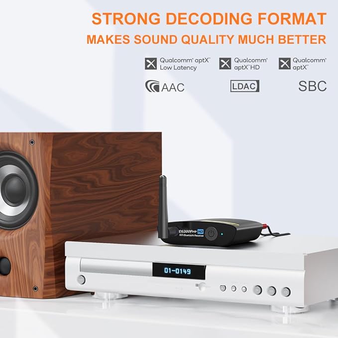 1Mii HiFi Bluetooth 5.3 Music Receiver for Home Stereo with LDAC, Bluetooth Audio Adapter with Audiophile DAC aptX HD, RCA Optical Output for AV Receiver or Stereo Amplifier - DS200Pro