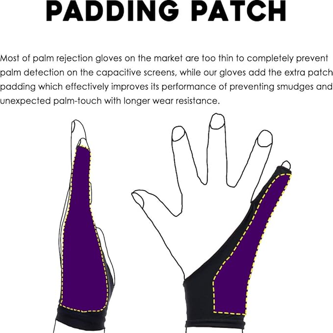 AKX Artist Drawing Glove XSmall - 2 Pack Palm Rejection for iPad - Smudge Guard, 1 Finger, Fingerless, Good for Left and Right Hand, Black | AK-010
