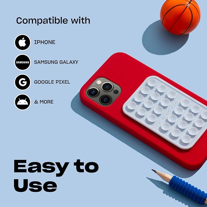 Classic - Silicone Suction Phone Case Adhesive Mount - Hands-Free, Strong Grip Holder for Selfies & Videos - iPhone & Android Compatible - 2.25″ x 3.25″, Baby Blue Jay