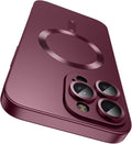 Magnetic for iPhone 16 Pro Case [Compatible with MagSafe][Built-in Camera Lens Protector] Slim Soft Silicone Bumper Shockproof Metallic Luster Phone Case (Burgundy)