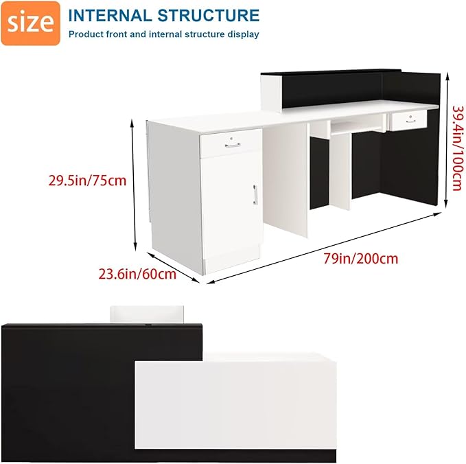 Reception Desk with Counter Modern Checkout Counter with Lockable Drawer Keyboard Tray Receptionist Desk for Office Salon Reception Table K Right 79inch/200cm