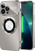 Magnetic for iPhone 13 Pro Max Case, Compatible with MagSafe, Built-in Camera Lens Protector, Logo View, Military Grade Drop Proof Phone Case Cover, Titanium Gray