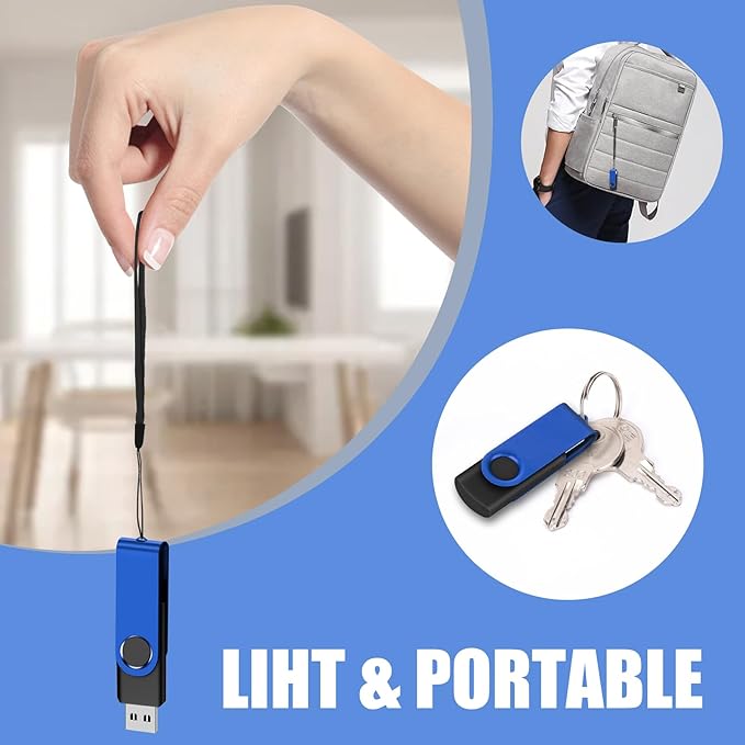 EASTBULL Flash Drive Bulk 32GB USB 20 Pack with Lanyards USB 2.0 Thumb Drive Bulk Memory Stick Swivel Pen Drive for Storage and Backup 32 GB 20 Pack, Blue