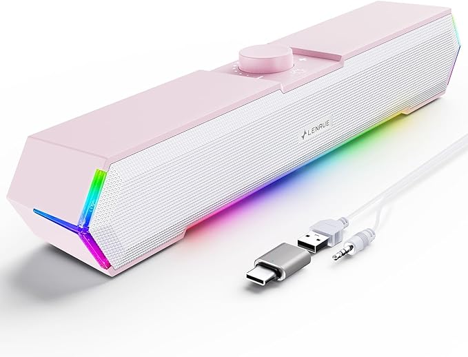 LENRUE G11 Computer Speakers for Desktop, Touch Lights PC Speakers with Surge Clear Sound, USB C/USB Powered for Computer Desktop PC Laptop Monitor(Pink)