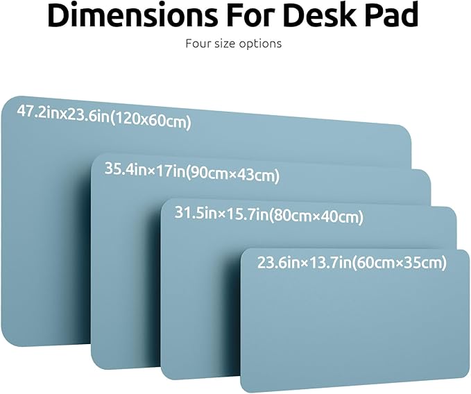 YSAGi Leather Desk Protector, Office Mat, Large Mouse Mat, Non-Slip PU Leather Blotter, Laptop Desk Pad, Waterproof Writing Pad for Office and Home (Ice Blue, 23.6" x 13.8")