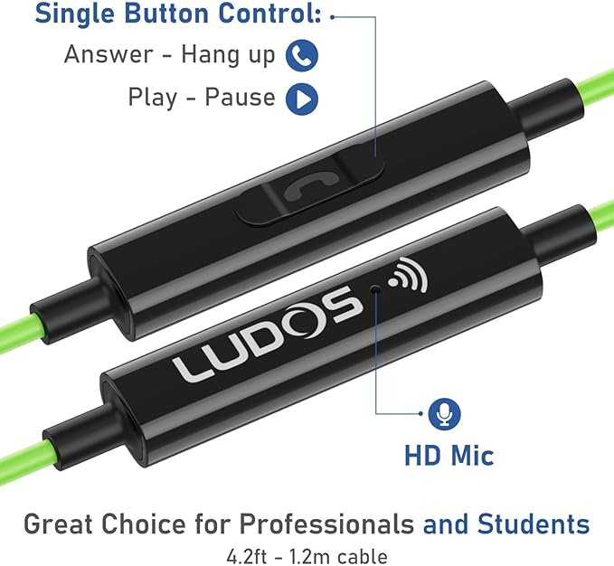LUDOS Clamor USB C Headphones for iPhone 16 15 Pro Max Plus iPad Pro, 5 Years Warranty, USB-C Earbuds for Samsung Galaxy S24 S23 Ultra S22 S21 FE S20 A55 A54 A53, USB Type C Earphones - Green