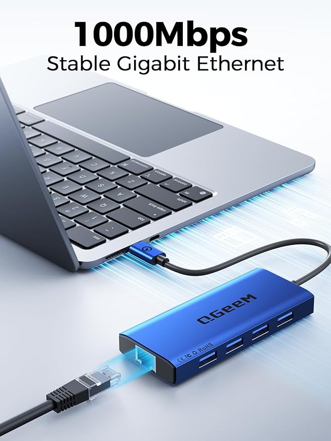 QGeeM USB C Hub Ethernet,9 in 1 USB Type C Hub HDMI Multi-Port Converter Adapter,100W Pd, USB 3.0,SD/TF Card Reader,Compatible for MacBook Pro Air Ipad HP Dell Lenovo Chromebook etc.-Blue