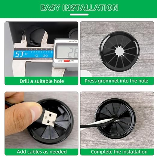 30PCS Cable Grommets, 7/8"(22mm) Desk Hole Cover Petal Shaped Buckle Type Nylon Snap Bushing Grommet, Wire Hole Cover Insert for Cables and Cords Management and Protection of Cabinet, Black