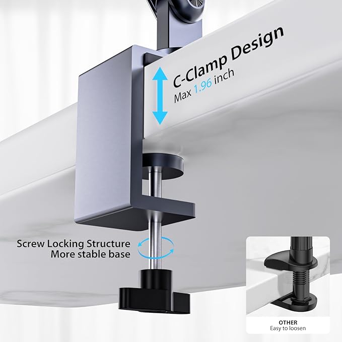 KU XIU Aluminum Alloy Tablet Stand for Desk, Adjustable Foldable Arm Holder Mount Compatible with iPad 10/9th, iPad 13/12.9/11'' Pro Air Mini, Portable Monitor 7-15.6'', Samsung Galaxy Tab S9/FE/A9/S6