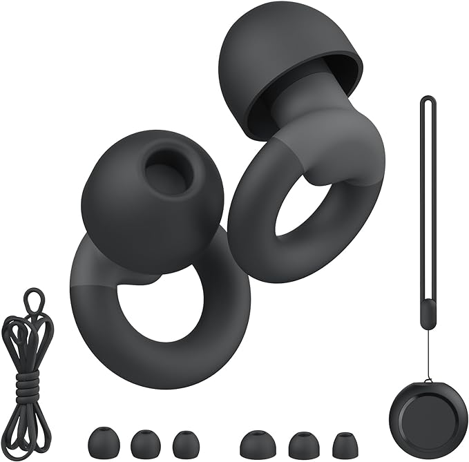 Earplugs for Sleeping & Noise Reduction - Soft Silicone Earplugs with 7 Pairs Ear Tips & One Connection Cord, Hearing Protection for Sleeping, Concerts, Work & Sound Reduction 25dB-30db