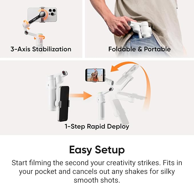Insta360 Flow 2 Pro White - Foldable AI Phone Gimbal, Track in 200+ iOS Apps, Multi-Person & 360 Pan Tracking, Built-in Tripod/Selfie Stick, iPhone/Android Stabilizer