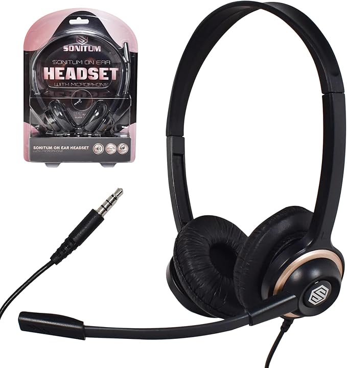 Headset with Microphone - Noise Canceling Computer Headset for Office, Meetings, Chat- Comfortable Over-Ear PC Headphones with Rotating Mic- 3.5 Jack for Universal Connectivity (1 Pack)