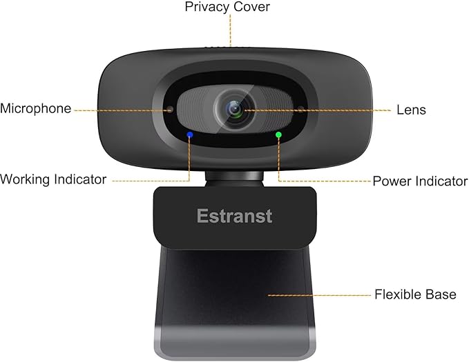 2K Quad HD Webcam with Privacy Cover & Noise-Canceling Microphone, Video Web Streaming Camera for PC Computer Desktop Laptop Mac Zoom Teams &More, 1pc USB C Adapter
