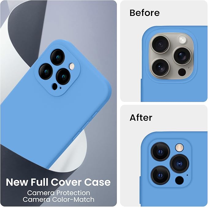 FireNova Designed for iPhone 15 Pro Case, Silicone Upgraded [Camera Protection] Phone Case with [2 Screen Protectors], Soft Anti-Scratch Microfiber Lining Inside, 6.1 inch, Blue