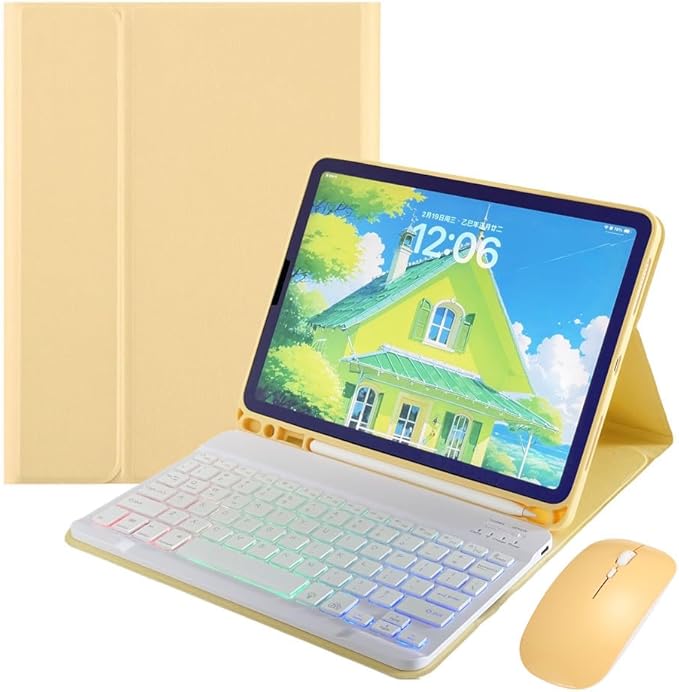 for iPad 9.7 inch 6th/5th Generation, Air 2, Air, iPad Pro 9.7 Keyboard Case with Mouse and Rainbow Backlit Detachable Bluetooth Keyboard Cover,Yellow