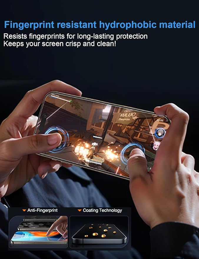 OneFish Screen Protector for iPhone 16 Pro Max Privacy, 4-Way 360° Anti-Spy Tempered Glass, 9H Hardness, HD Clear Anti-Fingerprint 3D Curved Edges, Case-Friendly & Easy Installation