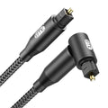 EMK 90 Degree Right Angle Optical Audio Cable [2ft/0.6M] - 360° Rotatable Digital Toslink SPDIF Cable for Soundbar to TV, Home Theater - Black Fiber Optic Cable with Angled Connector