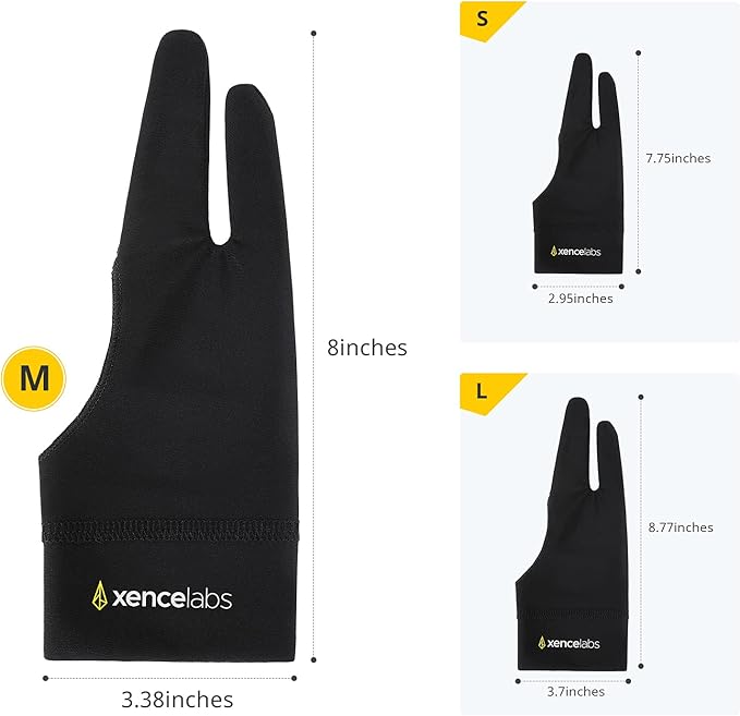 XENCELABS Drawing Glove, Breathable Artist Glove for Drawing Tablet, Two Fingers for Left Right Hand Black Size S