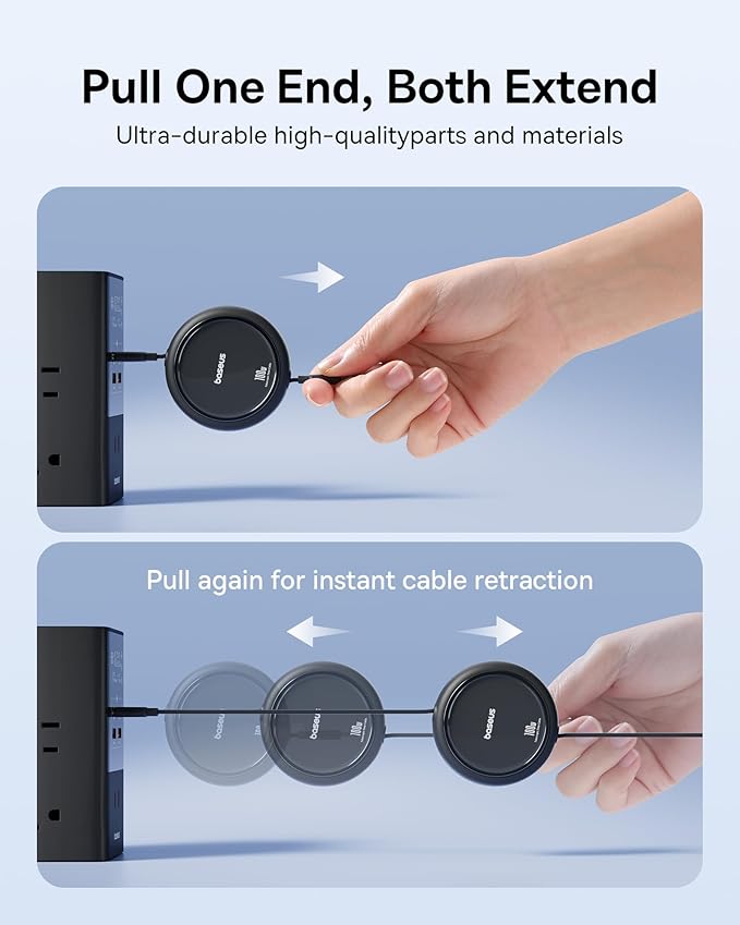 Baseus USB C to USB C Cable, 100W Retractable USB C 5A Fast Charging Cable, 4-Stage Length Preset USB Type C Charger Cord for iPhone 16 15 Pro Plus Pro Max, MacBook, iPad, Samsung S24/S23+ (3.3ft)