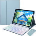 for iPad mini 5th Generation/iPad mini 4 Keyboard Case with Mouse and Rainbow Backlit Detachable Bluetooth Keyboard Cover,Misty Blue