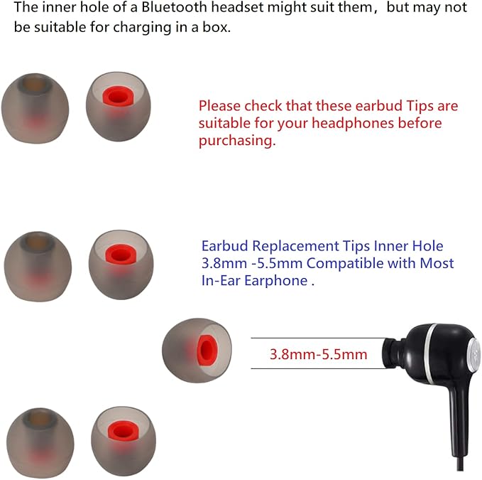 36 Pieces Small Earbud Tips Soft and Comfortable Ear Bud Replacement Pieces Silicone Fit Most in-Ear Headphones，Inner Hole 3.8mm -5.5mm，Small Black and Red Replacement Eartips